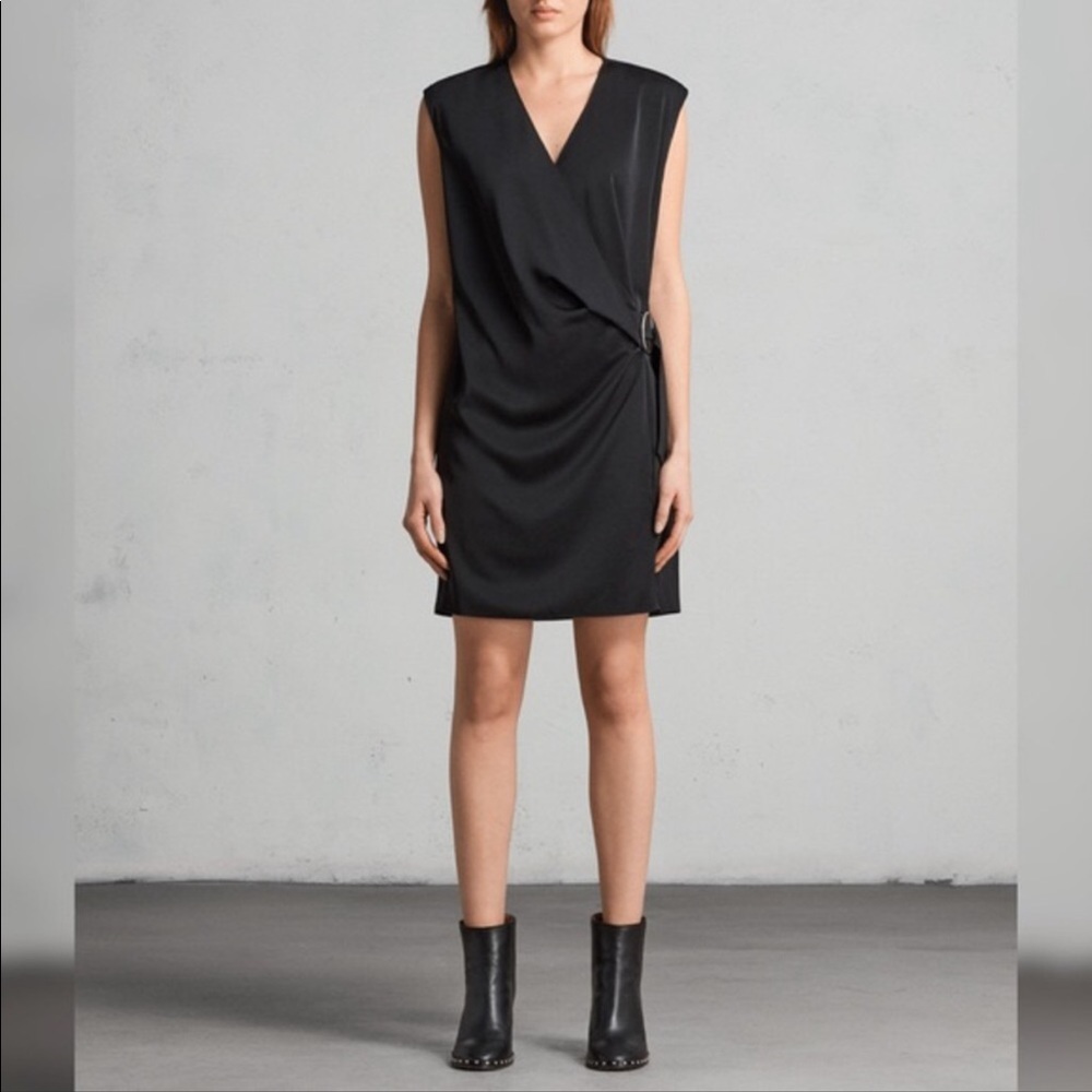 Allsaints sleeveless v neck black medium mini dress